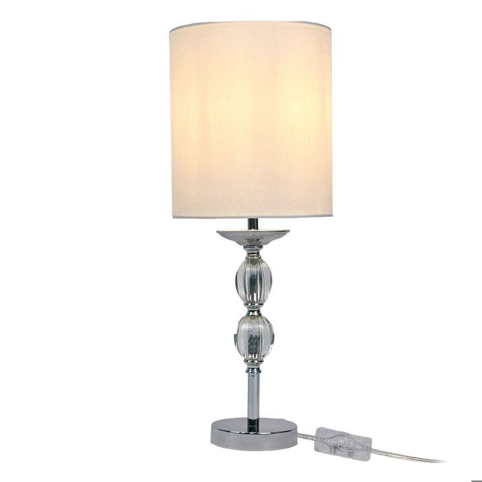 Relaxdays Lampe de table pied en verre effet cristal abat-jour tissu E27 HxD : 50 x 18 5 cm câble blanc/argent