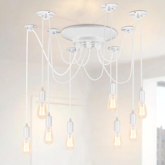 WOTTES Suspension Luminaire Vintage Industrielle Lampe Araignée Blanc 8 Bras Rétro Edison DIY Réglable Lustre pour Chambre Loft