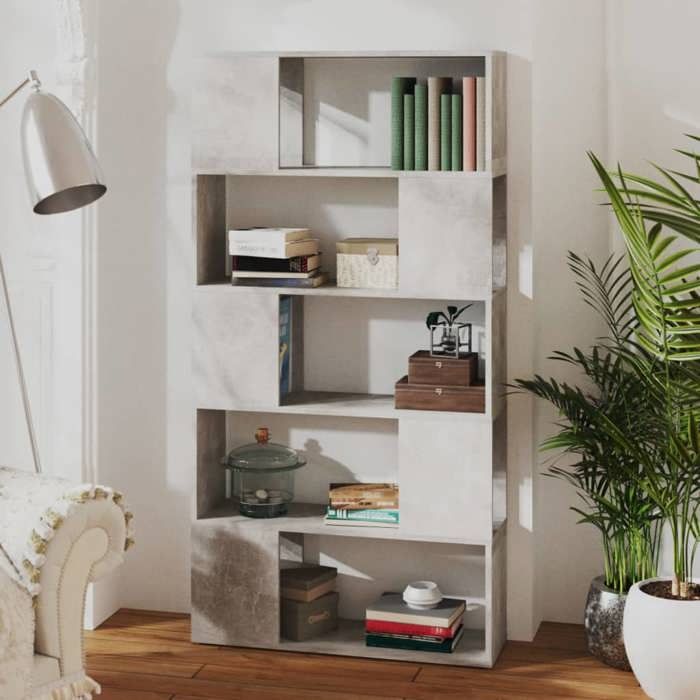 Cabinet de Livre SOLOMOON CHIC Bibliothèque Polyvalente - Pour enfant/adulte - de séparation Gris béton 80x24x155 cm BB1704