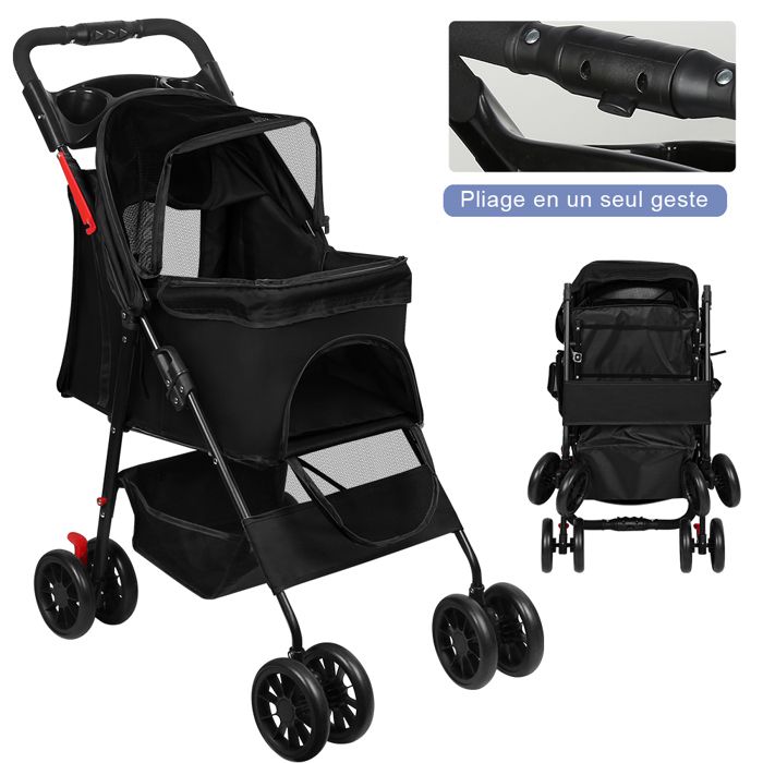 Meilleurs prix pour JEOBEST Poussette pour Animaux avec Panier de Rangement Porte-Gobelet Poussette pour Chiens et Chats de Compagnie Voyage Noir