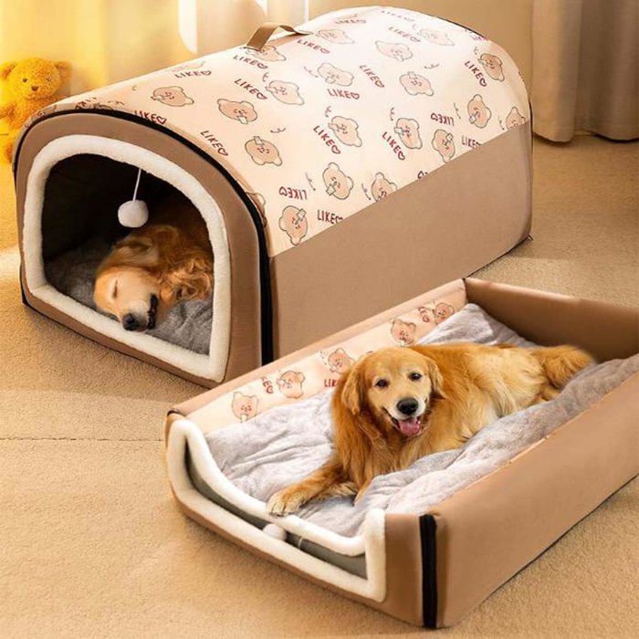 Grand lit pour chien niche 2 en 1 pour chien chat igloo sac de couchage confortable pour chiens nid dhiver chaudXL70*53*7