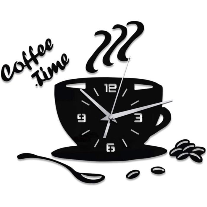 Horloge murale créative cuisine forme tasse café design moderne acrylique. Label