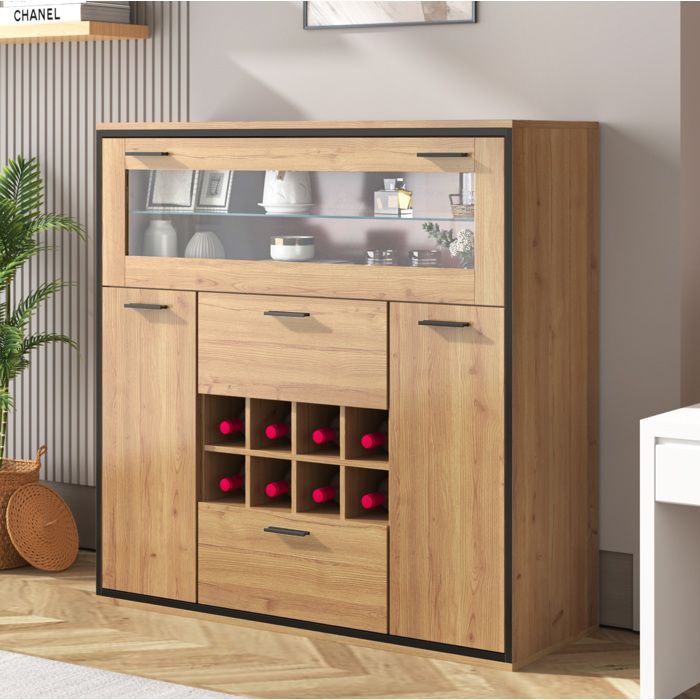 Meuble bar avec portes et éclairage LED Maisentiel