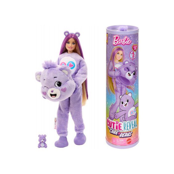 BARBIE Coffret  Cutie Reveal - Poupee avec Costume peluche Bisounours Tougentille 10 surprises - Set Jouet Fille + Carte Animal 