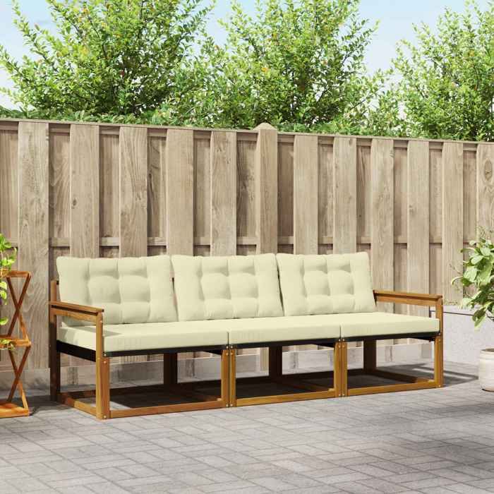 vidaXL Ensemble de canapés dextérieur 3 pcs Naturel et Crème Canapé sectionnel moderne mobilier de jardin résistant 3369137