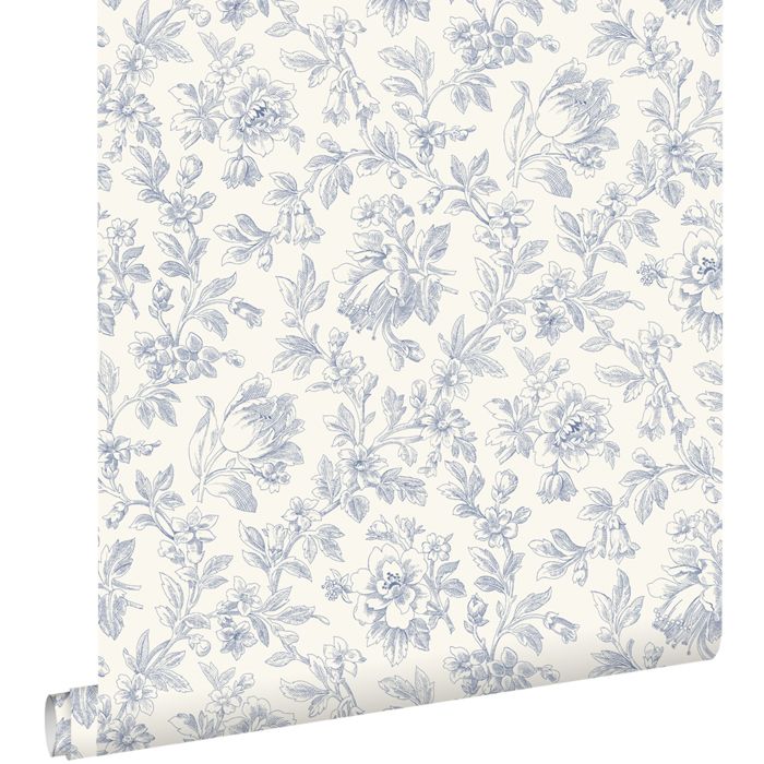 Papier peint fleurs élégantes bleu - 50 x 900 cm - ESTAhome