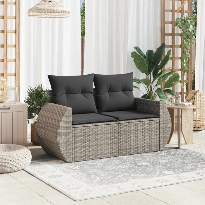 Canapé de jardin 2 places - moderne - SOFA DOUBLE - avec coussins - gris résine tressée CC1218