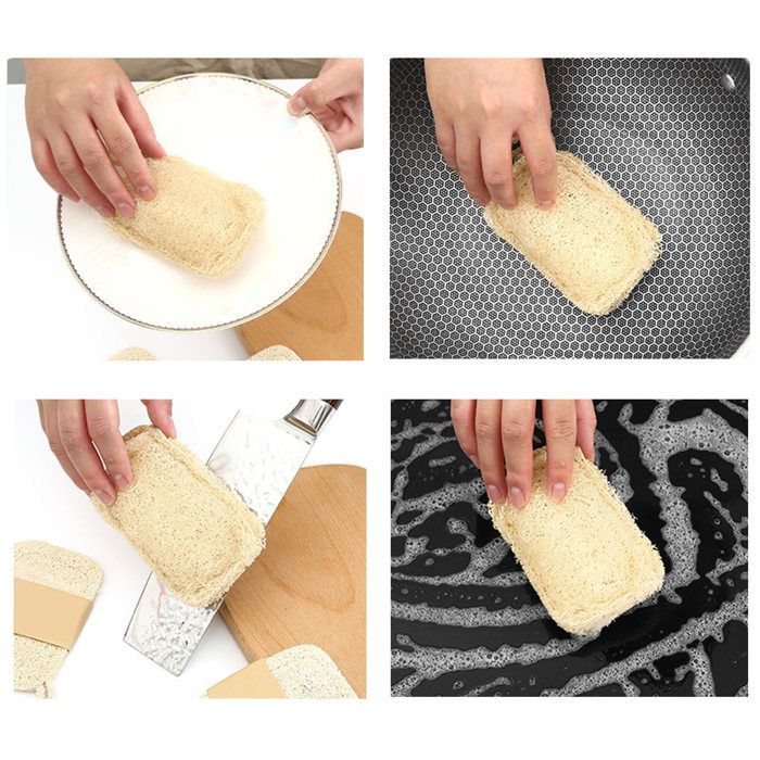Éponge nettoyante en loofah – Nosheir – fibre végétale biodégradable – pour vaisselle et ustensiles de cuisine – 7×11 cm