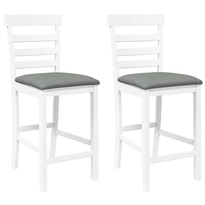 Chaises de cuisine(2 pcs) - Blanc Tabourets de bar avec coussins - 2 personnes - blanc bois massif dhévéa - 41 x 49 x 96 cm ch79441