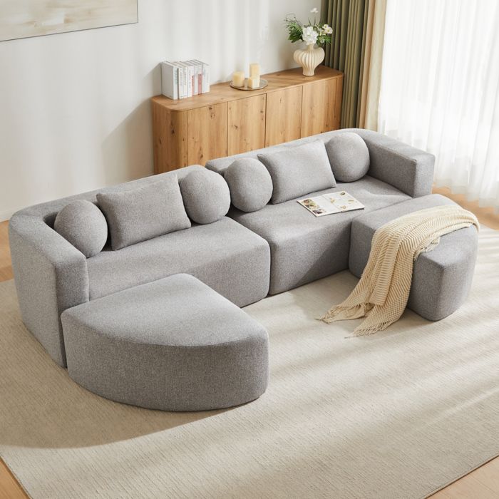 Sofa modulable avec fonction couchage style nuage compressé chenille grise 292x165x68 cm
