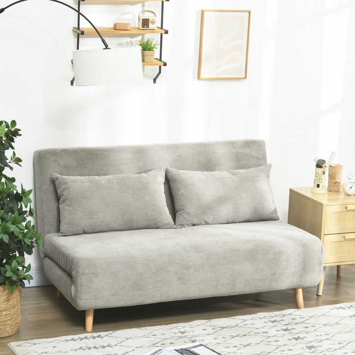 Canapé convertible - 141 x 90 cm - Dossier 3 positions - Lit dappoint 191 cm - Aspect lin gris