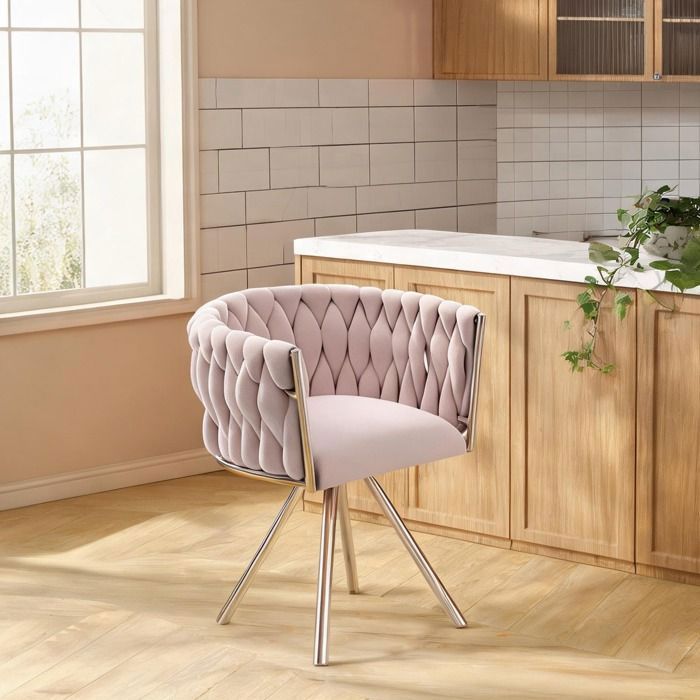 Chaise de maquillage pivotante en velours rose chaud structure métal 4 pieds