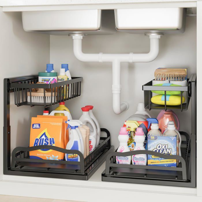ViviDreamore 2 Rangement Sous Évier Métal organisateurs sous évier 2 niveaux organisateur de cuisine étagère de rangement sous m