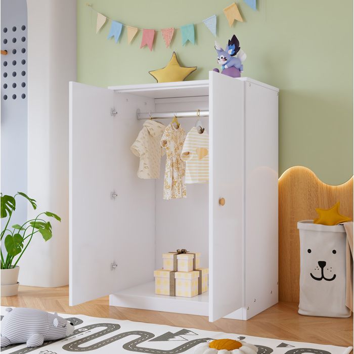 VUENOR armoire 2 portes 80 x 50 x 120 cm MDF blanc - compacte avec tringle de suspension