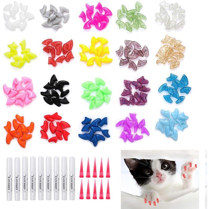 200 pièces Chats Couvre-ongles Protection des griffes pour chien de chatGriffes douces colorées Chapeaux dongles de chaton Cats