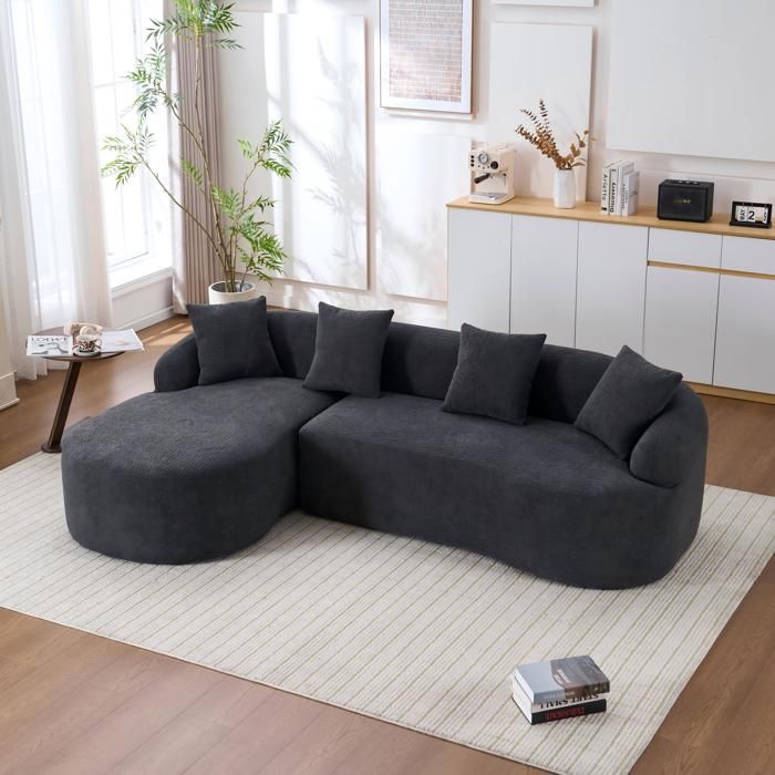 Canapé d’angle modulable en chenille - Canapé incurvé - Méridienne gauche - 2 places - Revêtement chenille - Gris foncé