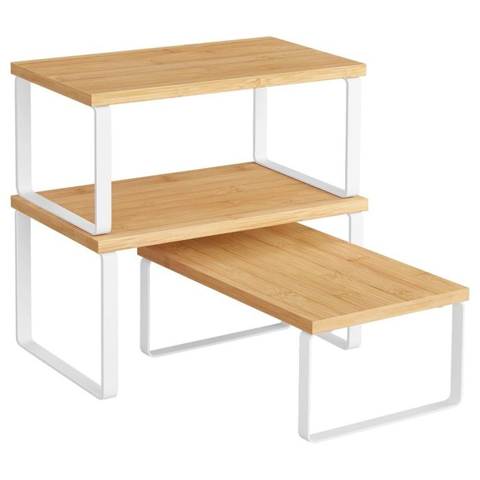 Etagere rangement cuisine - Lot 3 empilable extensible - Métal bois composite - Etagere cuisine épices