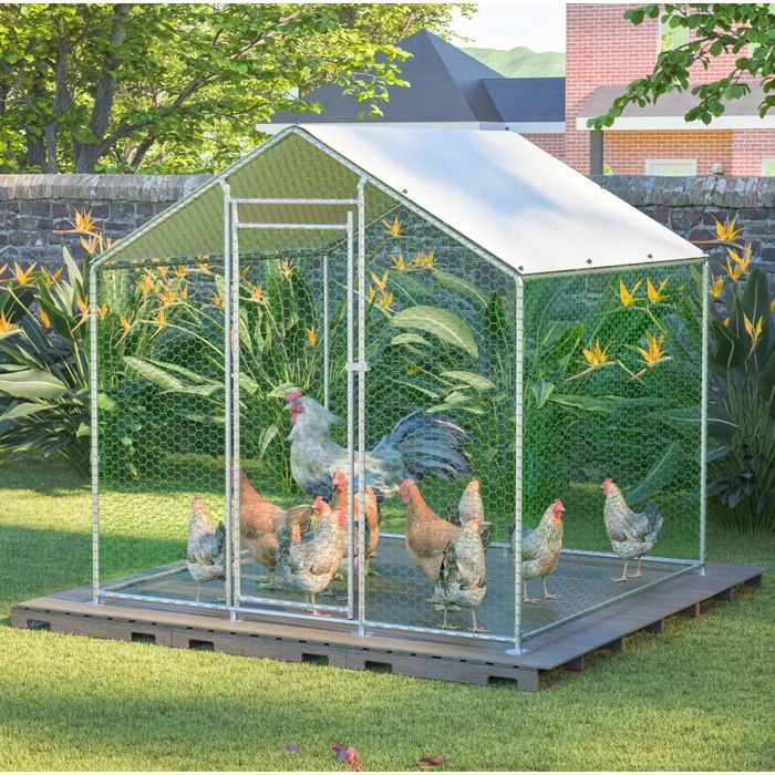 Enclos à volailles Gris 203 x 197 x 200 cm bâche PE imperméable serrure de sécurité maille hexagonale PVC