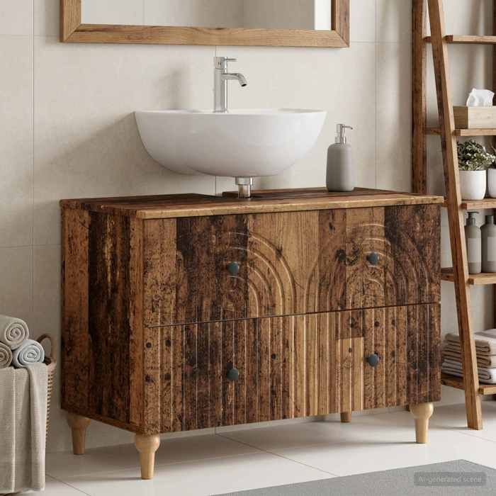 Magnifique Meuble sous Lavabo de Salle de Bain ALKMAAR Bois ancien - Résistance à lhumidité &5519