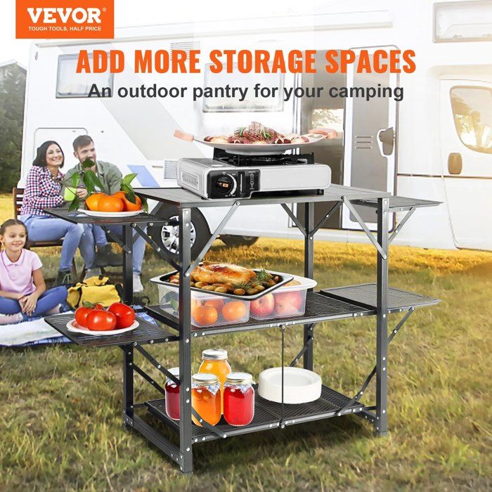 Cuisine de Camping 126 x 46 x 81 cm Table de Camping Pliable Structure en Alu avec 4 Tables dAppoint Meuble de Cuisine avec Sac de…