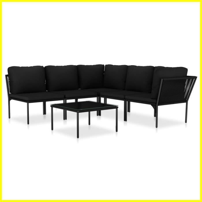 Salon de jardin 6 pcs avec coussins Noir PVC -BK48591 (PLA)