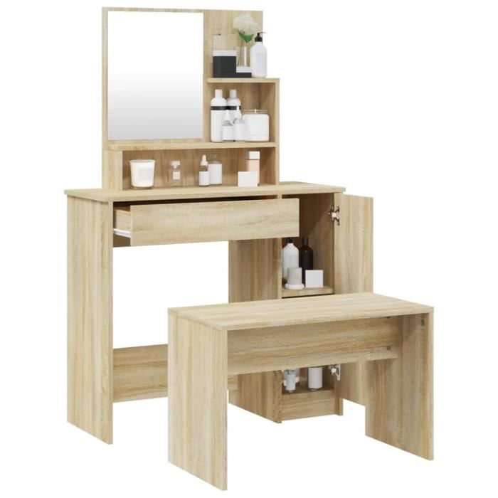The Living Store Ensemble de coiffeuse Chêne fumé 86,5x35x136 cm - Table De Maquillage - Meuble