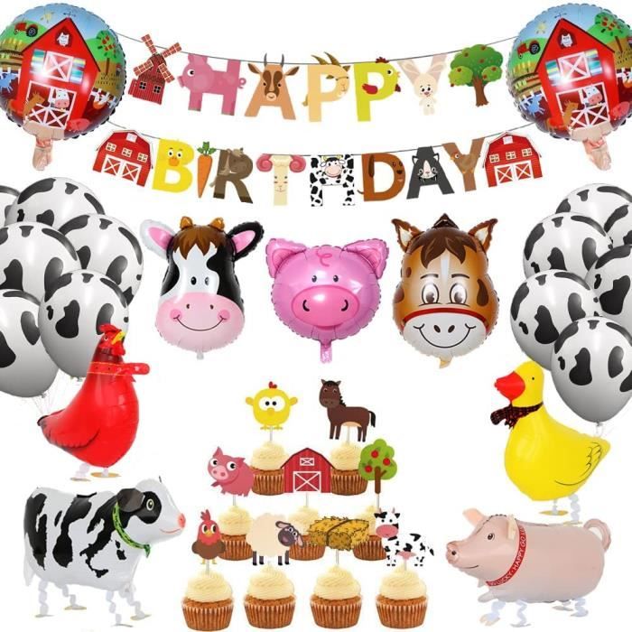 29 Pcs Ferme Animaux Anniversaire Decoration Ferme Animaux Anniversaire Bannieres Ferme Animaux Partie Fournitures Vache Ballon 859 Cdiscount Maison