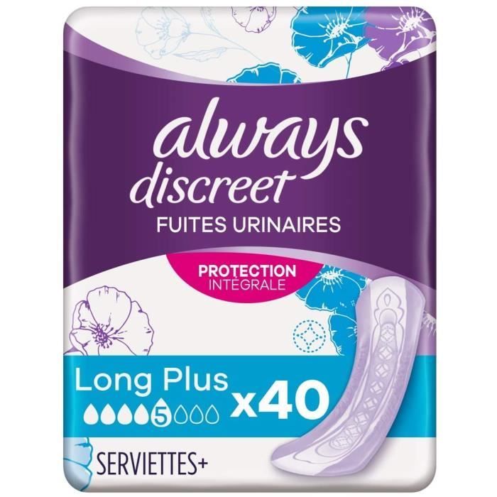 Discreet Serviettes pour incontinence fuites urinaires, Format éco x40 (plusieurs tailles