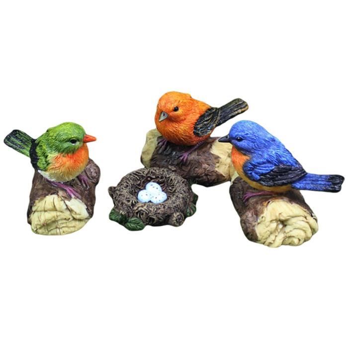 Ornements d'oiseaux en résine Statue d'animaux de jardin de fées Figurines  d'oiseaux Micro Paysage Mini avec nid d'oiseau