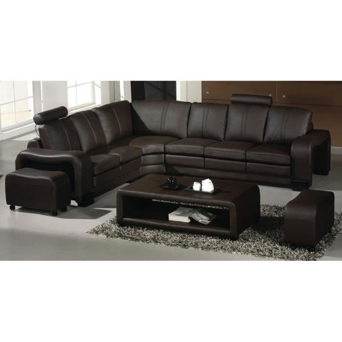 Canape D Angle En Cuir Marron 2 Poufs Relax Dallas Achat