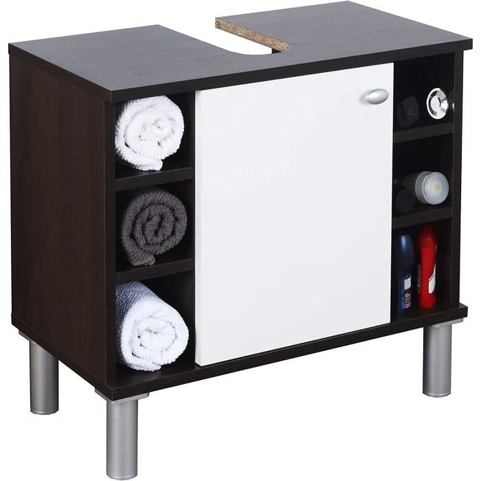 Meuble Wc Meuble Sous Lavabo COSTWAY 60x60cm - 2 Portes Persiennes - Blanc - Rangement Salle De Bain Meuble Machine à Laver