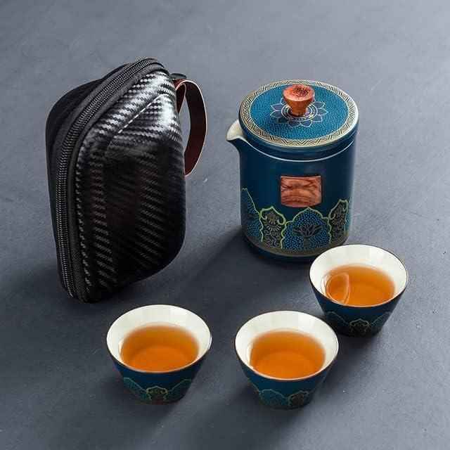 Service à Thé Voyage Céramique Noire Kung Fu - Théière + 4 Tasses + Boîte à Thé - Kit Portable élégant - 10