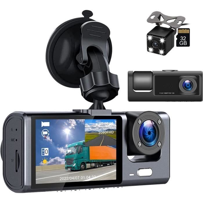 3 Lens Dashcam Voiture Avant Arriere Camera Embarquée Voiture 1080P Dash Cam Avec Capteur G, Enregistrement En Boucle, Vision[J136]