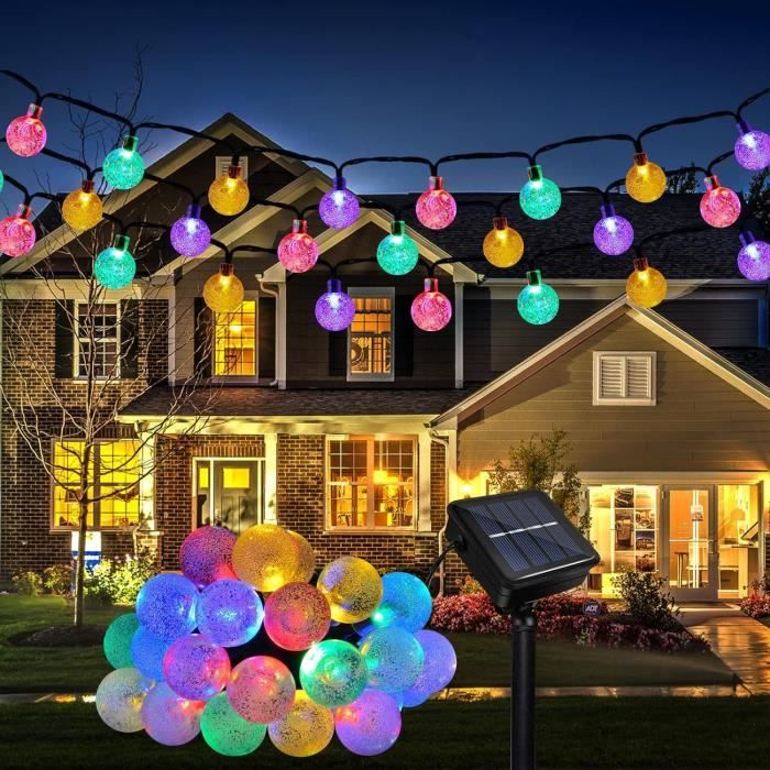 Guirlande Lumineuse Solaire 60 Boules Cristal LED avec Télécommande