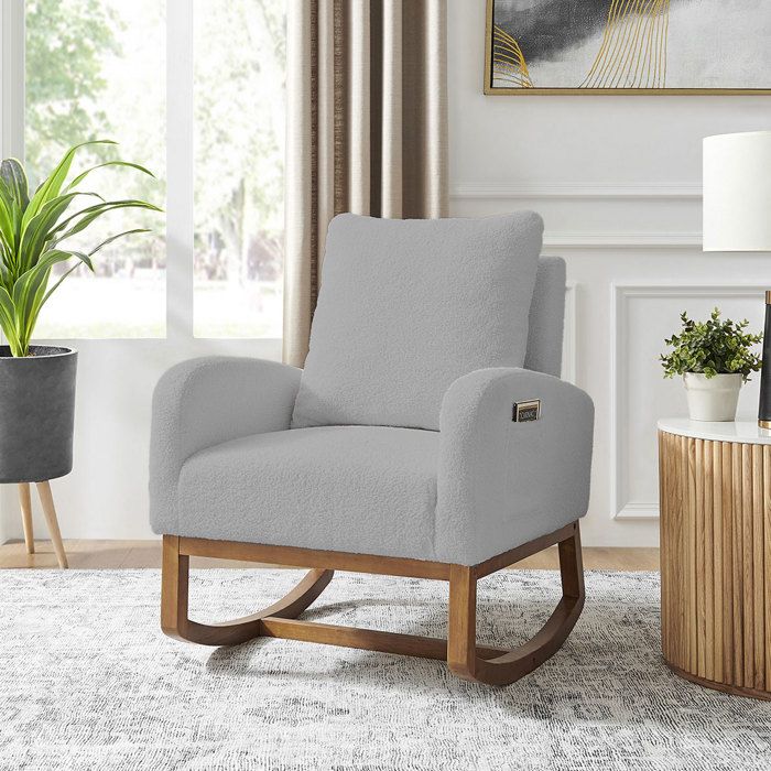 Fauteuil à bascule en tissu bouclette gris clair- SHERPA