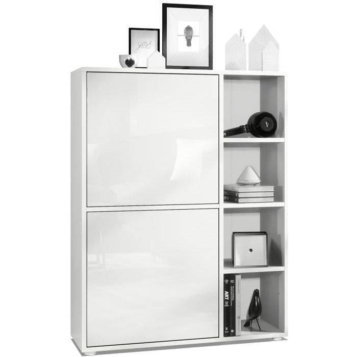 Vladon Buffet haut Cuba avec 8 compartiments caisson en blanc mat - Façades en Blanc laqué haute brillance Vladon Buffet haut Cuba avec 8 compartiments caisson en blanc mat - Façades en Blanc laqué haute brillance