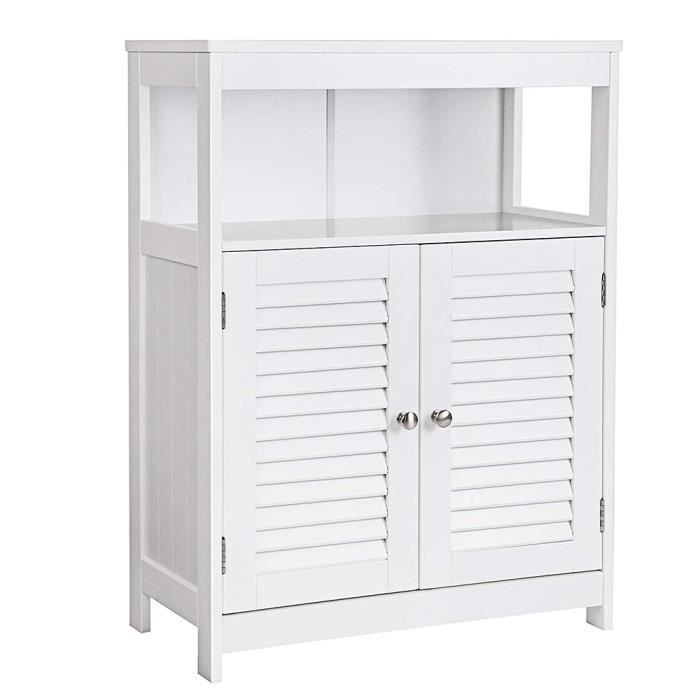 Meuble Salle De Bain Armoire De Rangement Commode Avec 2 Portes Claire Voie Blanc Cdiscount Maison