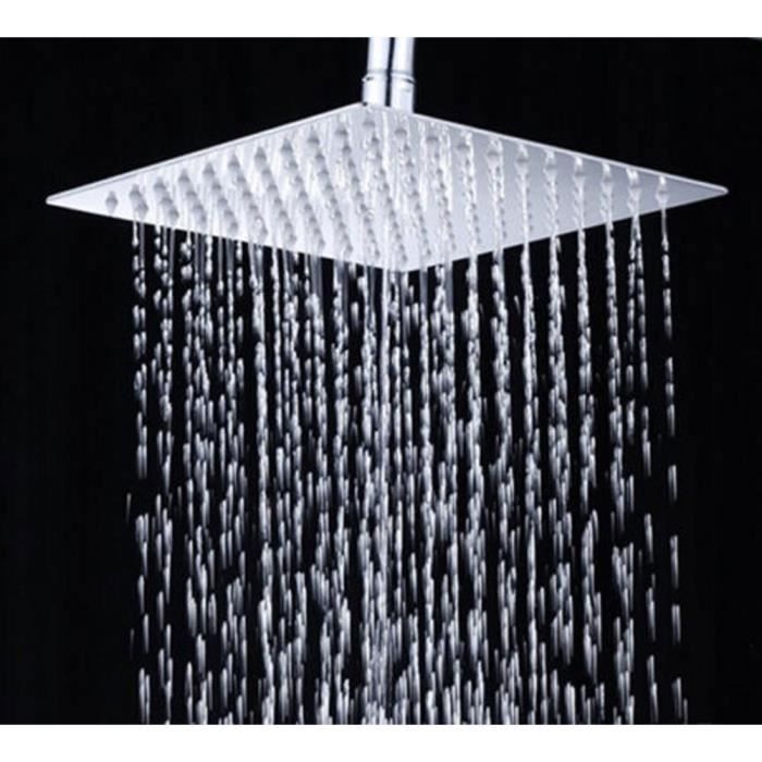 Tête de Douche Pluie 12 Pouces Carrée en Acier Inoxydable - Ultra-mince -  Chromé