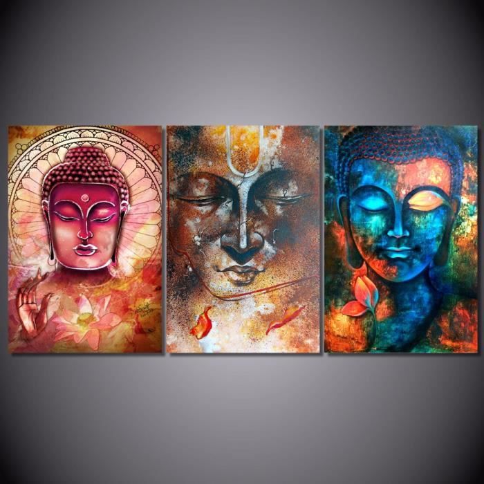 3 Panneau Bouddha Portrait Imprimer Image Maison Decoration Mur Toile Sans Armature Sans Etirement Cdiscount Maison