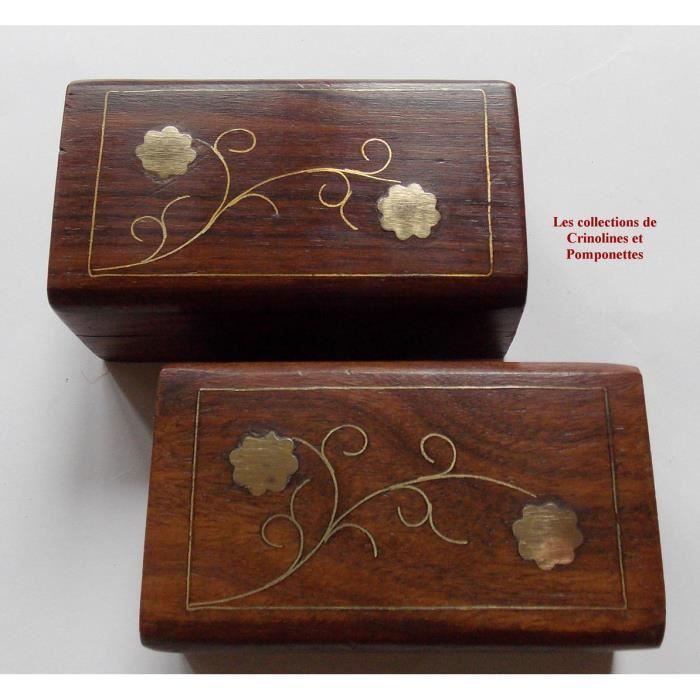 Boîte Artisanale En Bois Sculpté D'Inde - Rectangulaire, Incrustations Laiton - Motif Éléphant
