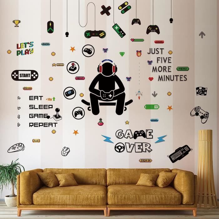 Stickers muraux ado GAMER (62x57 cm) I autocollants décoratifs citation  Contrôleur Jeux Grafitti I sticker mural Chambre Ado [O405] - Cdiscount  Maison
