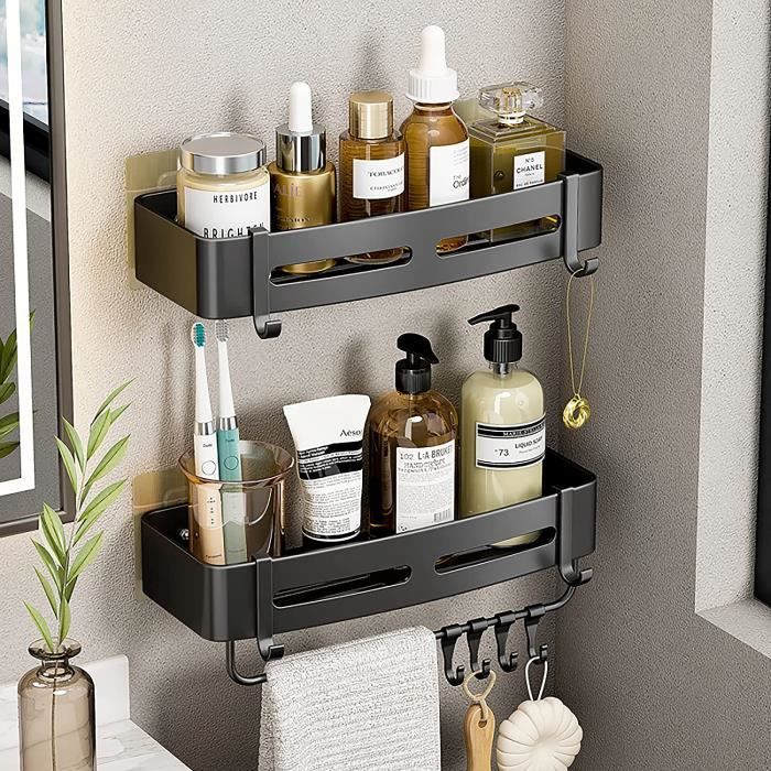 Étagère De Douche Sans Perçage 3 Étages - Meuble Salle De Bain Avec Tiroirs - Blanc - Gain De Place