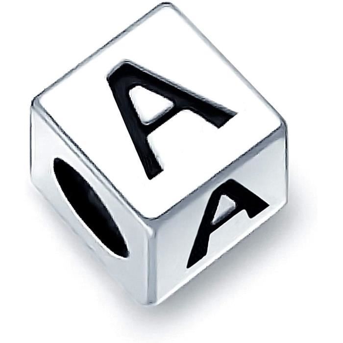 Perles Lettre Alphabet A-Z En Argent Sterling 925 - Charme Cubique Pour Bracelets Européens