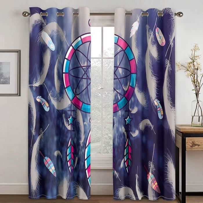 Rideaux Occultants Géométriques Bleu/beige - 200 X 210 Cm, 2 Panneaux, Isolation Thermique, Oeillets, Pour Chambre, Salon, Bureau