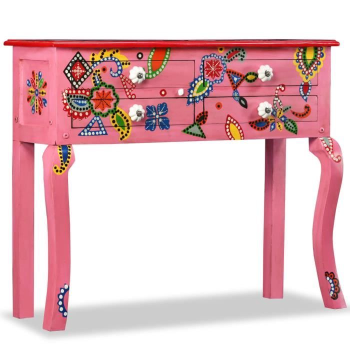 JGR Buffet Commode bahut Avec détail peint à la main - Bois de manguier massif Rose Peint à la main (9603)
