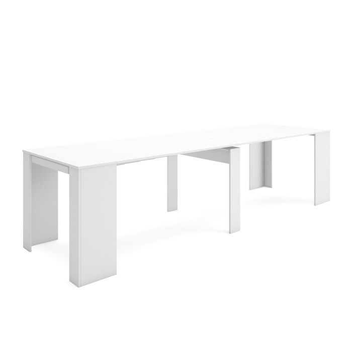 Skraut Home - Table Console extensible rectangulaire avec rallonges, jusqu'à 300 cm, pour salle à manger, Blanc mat.