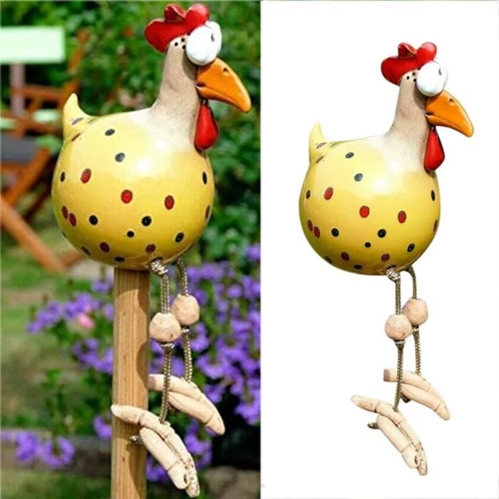Statue De Jardin Coq/poule En Résine – Décor Amusant Pour Extérieur/intérieur, Taille 15x7x17 Cm, Couleurs Vives (jaune, Bleu, Rose, Noir, Blanc) - 11