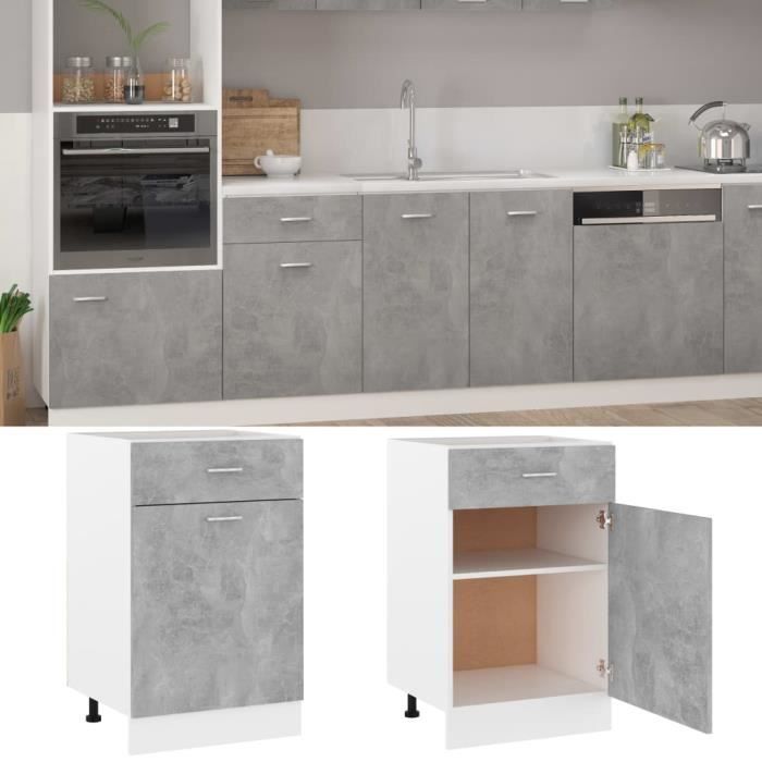 Armoire de cuisine - Aggloméré - Gris béton - 1 tiroir - 1 porte - 2 étagères