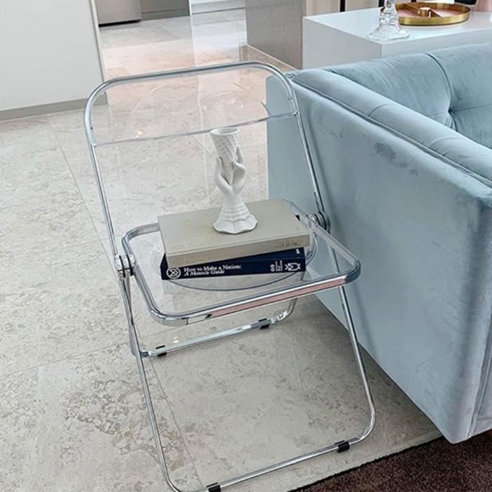 Chaise Pliante Acrylique Moderne QIAN - Transparent 46 x46 x77 cm - Pieds Métal - Poids 200 kg