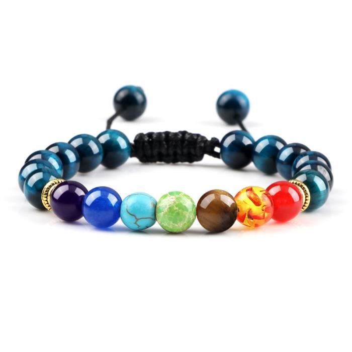 Bracelet De Perles Chakra Rubicrafts - 8 Mm - Protection Et Guérison - Anti-stress Et Anxiété - Cadeau Homme Et Femme - Triple Protection
